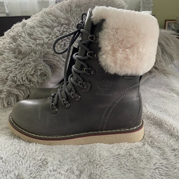 Royal Canadian Cambridge Leather Boots/Waterproof /Fur/-22F/Gray Size:7 - Picture 5 of 12
